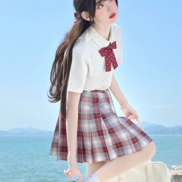 Cute Red Plaid Pleated Skirt JK Japanese School Uniform Kawaii Girl - Picture 3 of 7